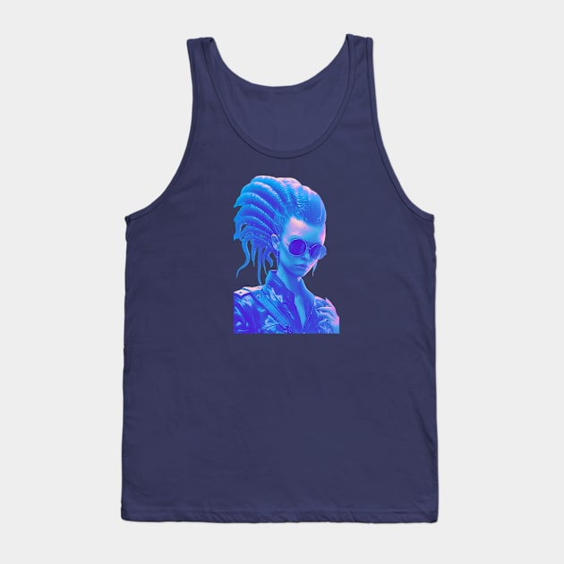 Xeno Cyberpunk Chic, Futuristic Femme Fatale Tank Top by Nebula Nexus